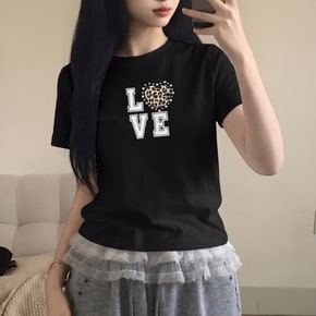 하트 스터드 레오파드 호피 크롭 반팔 티셔츠2color
