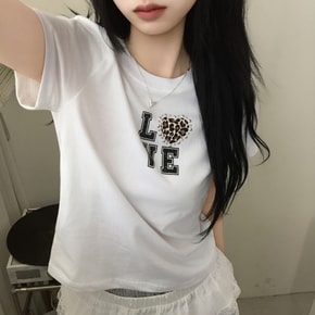 하트 스터드 레오파드 호피 크롭 반팔 티셔츠2color