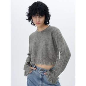 RIBBED-KNIT FRINGED PULLOVER(M.GREY)