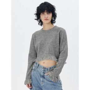 RIBBED-KNIT FRINGED PULLOVER(M.GREY)