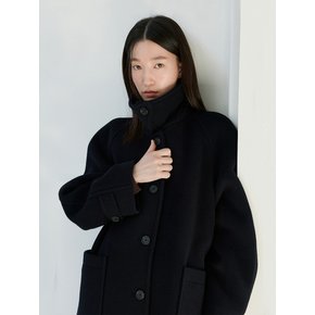 Wool Raglan Half Coat-Navy