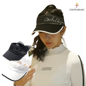 여성 골프 썬캡 모자 넓은챙 보석 레터링 자수 리본 썬바이저