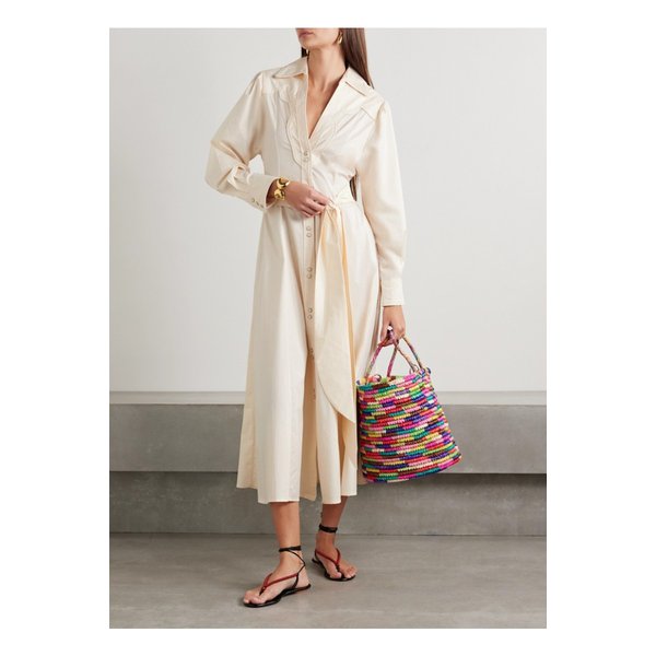 요한나오르티즈 벨라 드 크루즈 벨트 포플린 미디 셔츠 드레스 1647597350977986