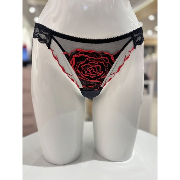 [여주점] 와코루 뉴트로 플로럴 자수 레이스 T 끈 티 팬티 [WPT2070T] BK