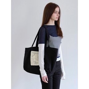 Flower Doily Big Canvas Shopper Bag _ Black