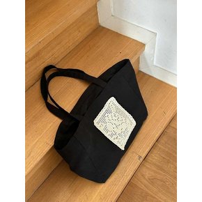 Flower Doily Big Canvas Shopper Bag _ Black
