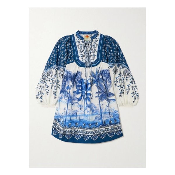 팜리오 팜 트리 비치 프린트 리넨 혼방 미니 드레스 블루 46376663162869522