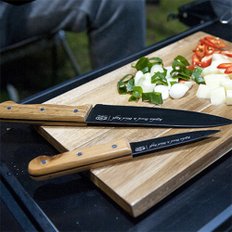 키친보드 블랙나이프 캠핑 도마 칼 2종 오크우드 감성 전용 가방 세트