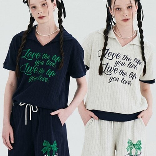 메타퍼 / MET summer knit ribbon t-shirt&pants set