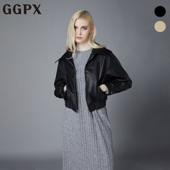 GGPX 빅 카라 페이크 레더 집업 자켓 (GOHJKA36F)