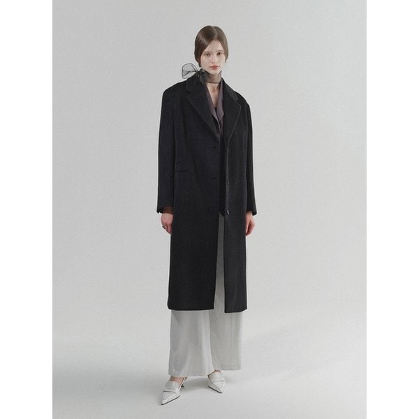 Classic Alpaca Wool Single Long Coat, Black
