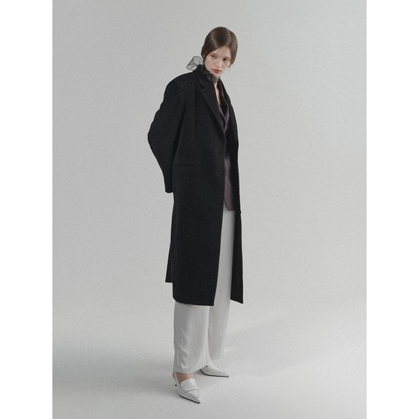Classic Alpaca Wool Single Long Coat, Black