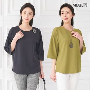 엄마옷 심플리 7부 라운드 티셔츠 MQG127463 마담 미시옷 중년여성의류 빅사이즈 .._P301205890