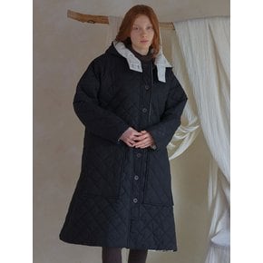 Quilted padded long hooded jacket