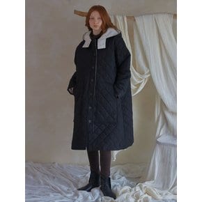 Quilted padded long hooded jacket