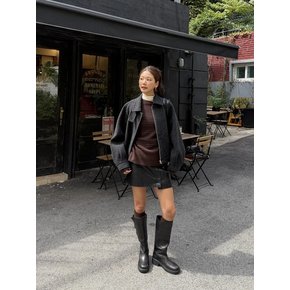 폴디드 버클업 가죽 롱부츠  브라운 (KE68K2M04D)