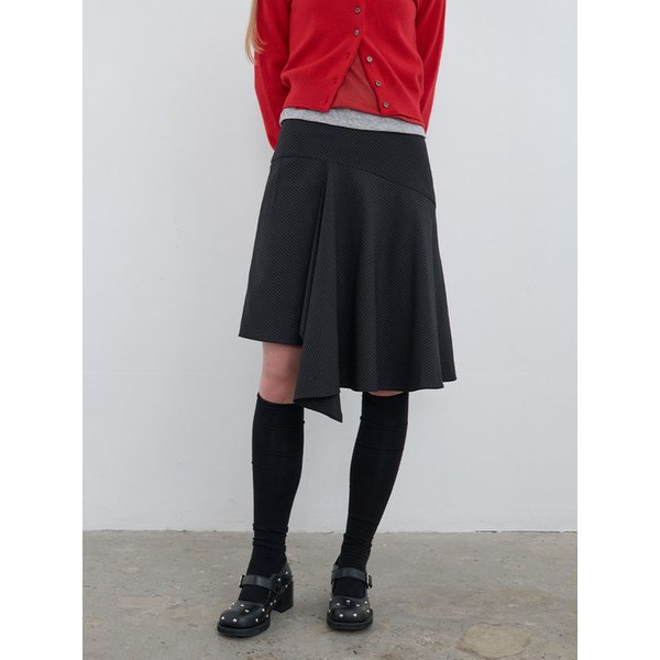 Striped Unbalance Skirt Black