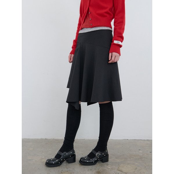 Striped Unbalance Skirt Black