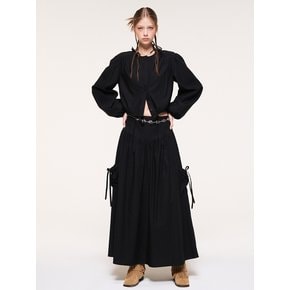 Shirring Pocket Long Skirt, Black