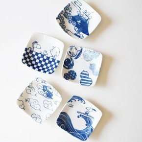 버스데이바 일본 전통 무늬 스누피 앞접시 사각 플레이트 5개 세트
