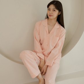 국산 순면 100% 40수 여성 체크 파자마 세트 9부