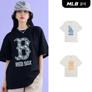 MLB [코리아공식]큐브 클리핑 모노그램 오버핏 반팔 티셔츠 (3Color)