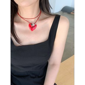 Cherry Heart Necklace - Red