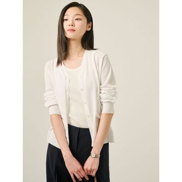 빈폴레이디스 코튼 혼방 V넥 긴소매 카디건  화이트 (BF545AC011)