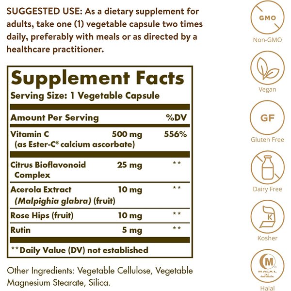 에스터씨 Ester-C 에스터 C 플러스 중성 비타민C 500mg 250 베지캡슐 Solgar