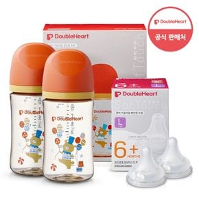 모유실감 3세대 PPSU 젖병 트윈팩 240ml 서커스베어 +3세대 젖꼭지(2입x1개) L