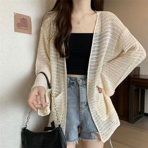 씬즈 시스루 펀칭 선블락 니트 가디건_P339173046