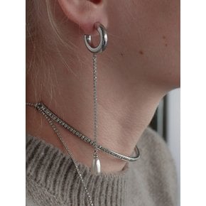 Teardrop Pearl Unbalanced Earrings - Silver