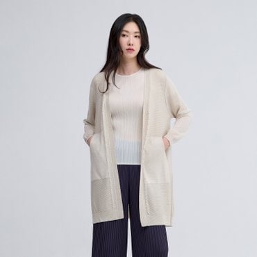 플리츠미 시스루 V넥 꽈배기 롱 니트 가디건_EKCDM225010
