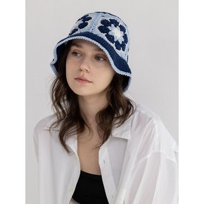 FLOWER MOTIVE BUCKET HAT-BEIGE/BLUE