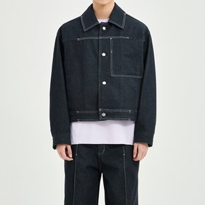 남성 배색 스티치 오버핏 트러커 자켓 JEAN