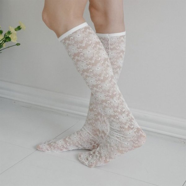 [옷자락] 여자 시스루양말 스판 플라워 레이스 니삭스 여름 양말