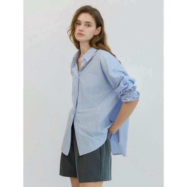 Wrap Detail Stripe Shirt Blue AT5SHF014BL