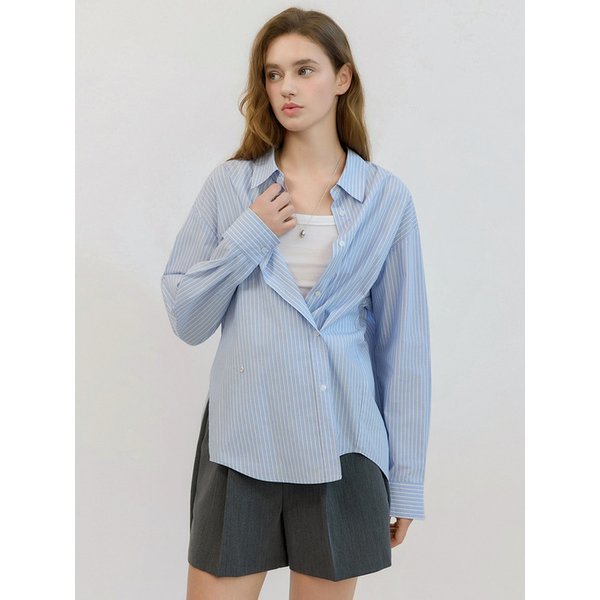 Wrap Detail Stripe Shirt Blue AT5SHF014BL