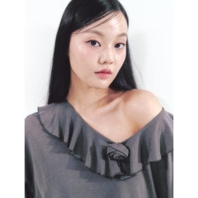 Rose Brooch Frill Long Sleeve Charcoal