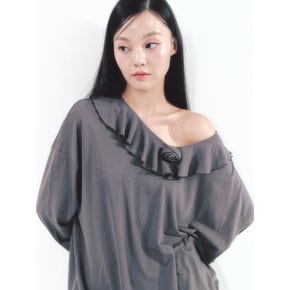 Rose Brooch Frill Long Sleeve Charcoal