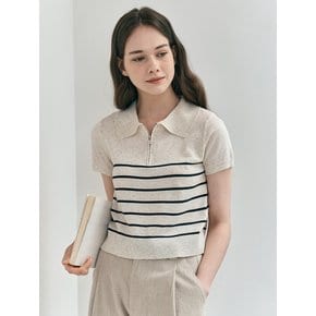 WD_Half zip-up striped knit top