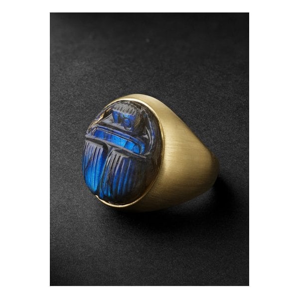 Brushed Gold Labradorite Signet Ring 블루