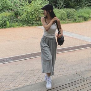 여자 밴딩 와이드 7부 무지컬러 코튼 팬츠