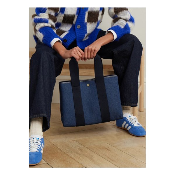 휘 드 베르누이 트라베르제 미디엄 가죽 웨빙 트리밍 데님 토트 미드 데님 46376663162863577