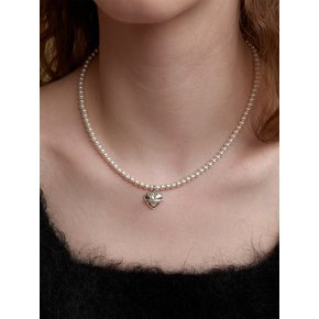 Volume Heart Pearl Necklace (4mm)(2color)