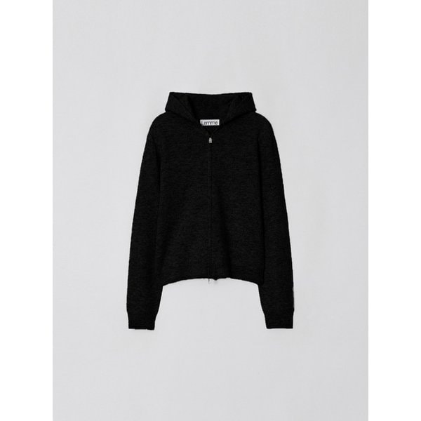 WOOL HOODY ZIP-UP CARDIGAN (BLACK)
