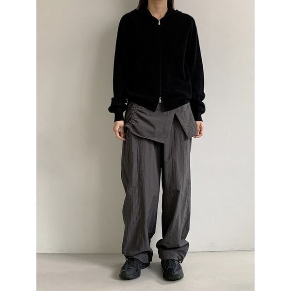 WOOL HOODY ZIP-UP CARDIGAN (BLACK)