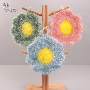 주방 플라워 수세미 아크릴 뜨개수세미 설거지 거품