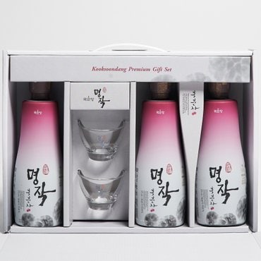  명작 복분자주 국순당 선물세트 13도 375ml 3개입 복분자술 고창명주 (잔 포함)