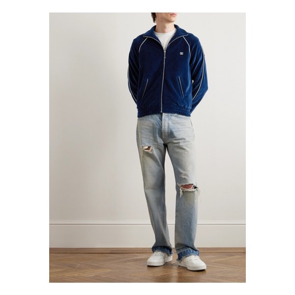슬림핏 로고 자수 코튼 혼방 벨루어 트랙 재킷 블루 1647597342179027